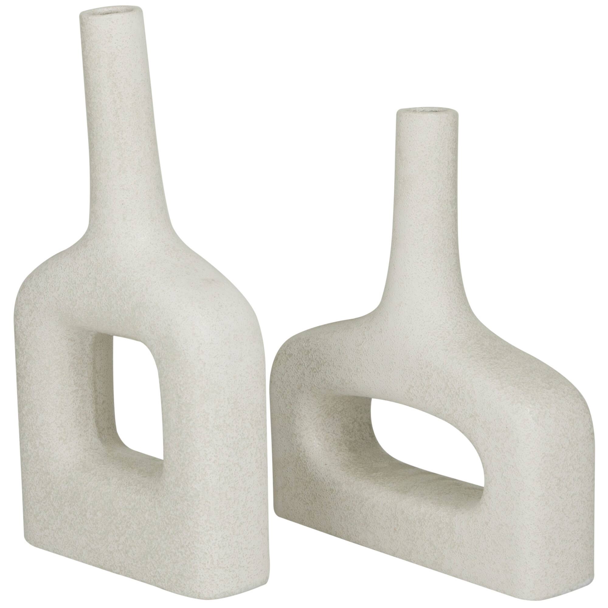 CosmoLiving by Cosmopolitan White Ceramic Donut Shaped Vase Set of 2 16", 13"